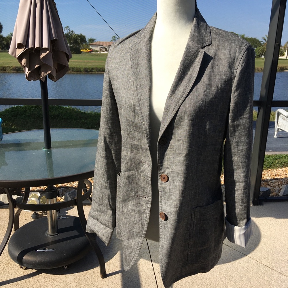 Theory Gray Linen-Blend Blazer Executive Girlboss SZ 8
